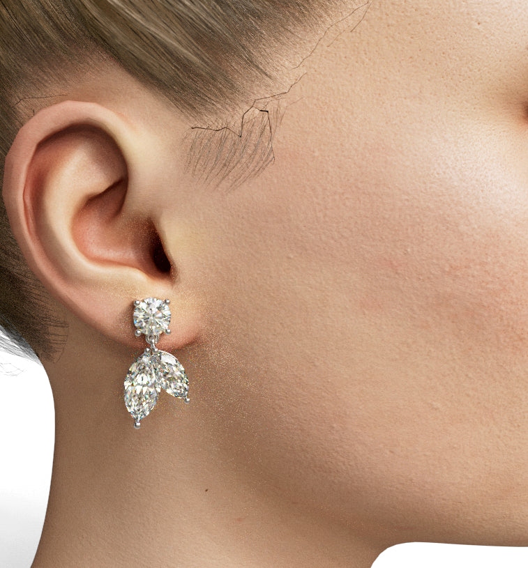 Marquise and Round Shape Diamond Dangle Earring image 0