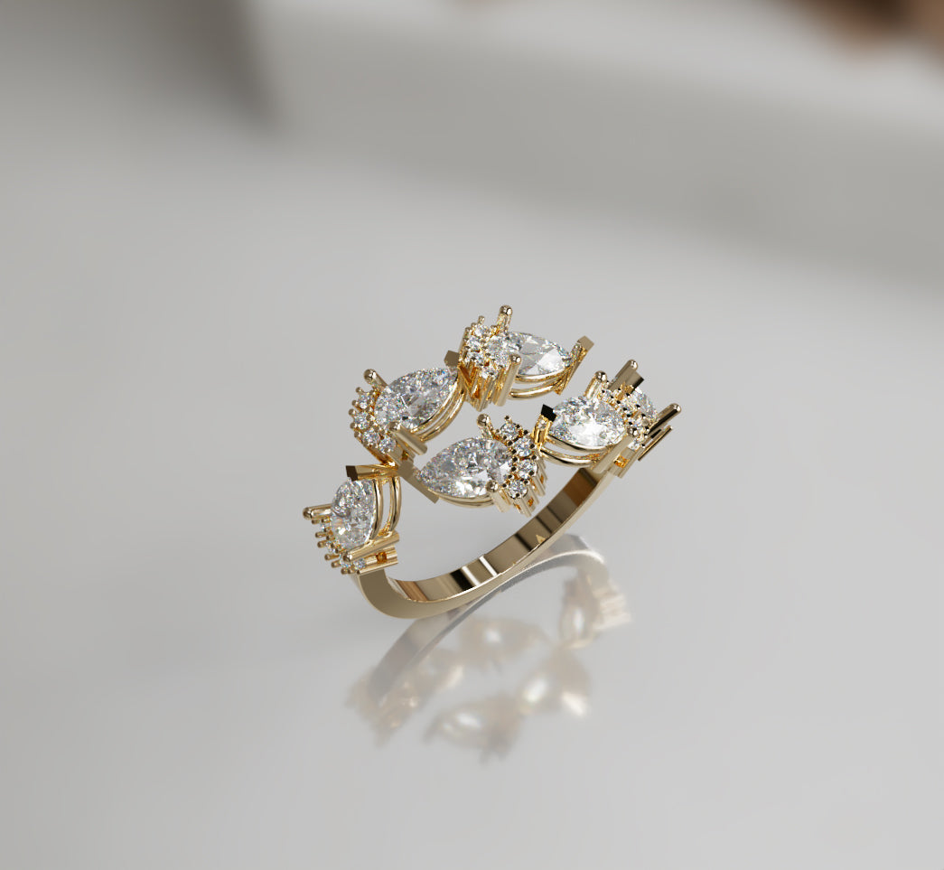 Pear and Round Curved Diamond Ring image 3