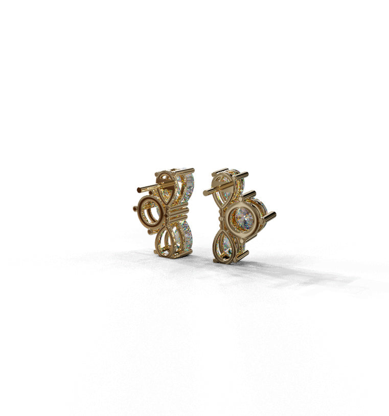 Double Pear and Round Diamond Cluster Stud Earring image 5