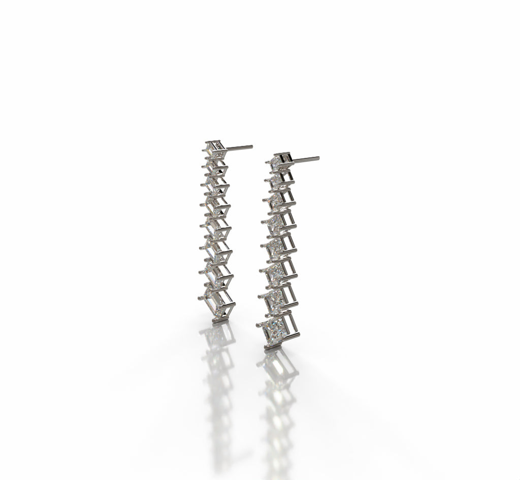 Emerald Zig Zag Tapered Diamond Dangle Earring image 8