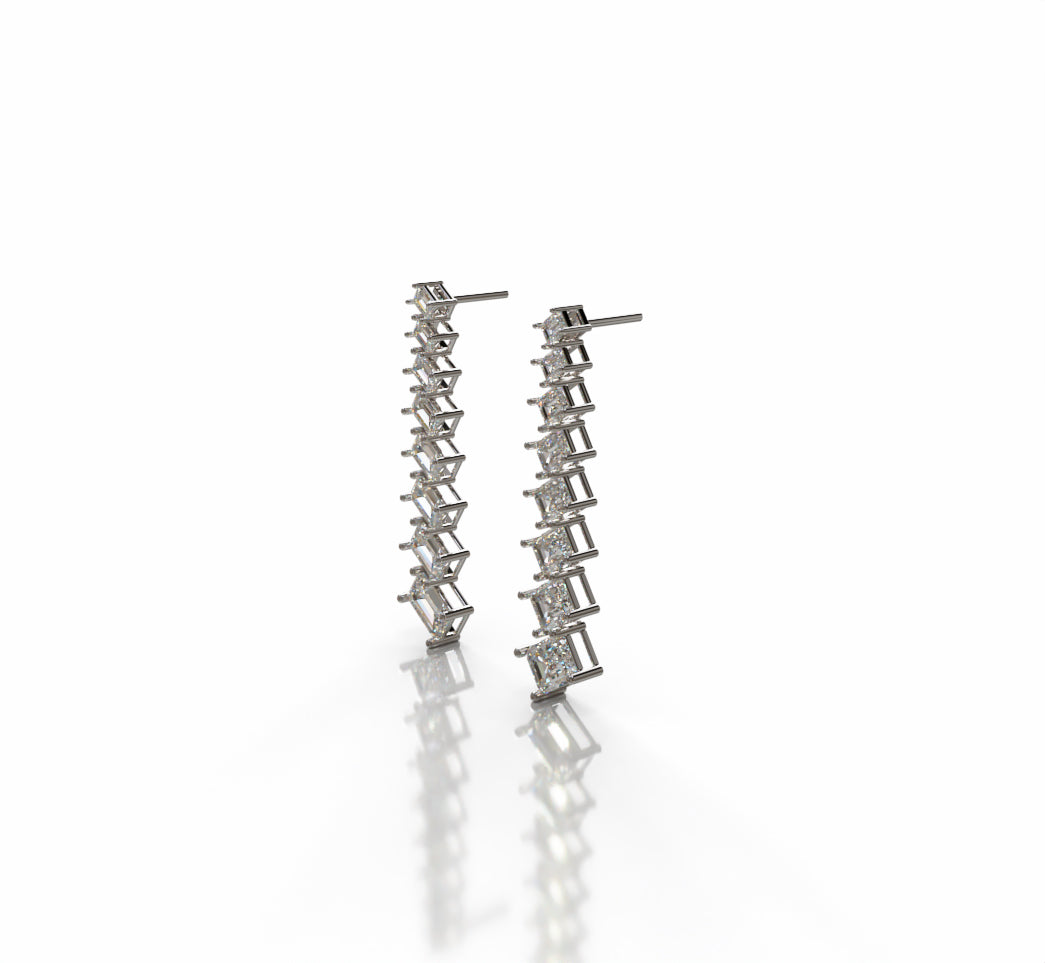 Emerald Zig Zag Tapered Diamond Dangle Earring image 8