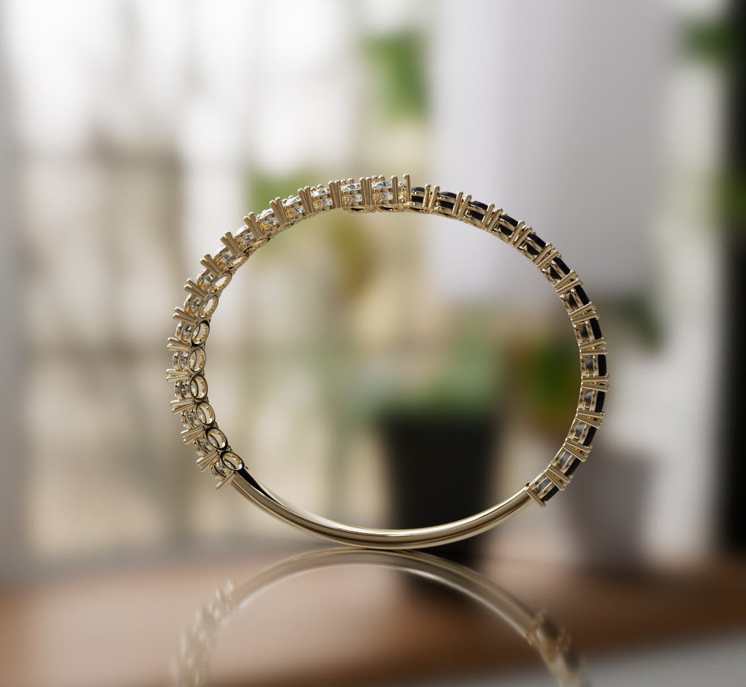 Round Black Onyx and Oval Diamond Bangle image 9