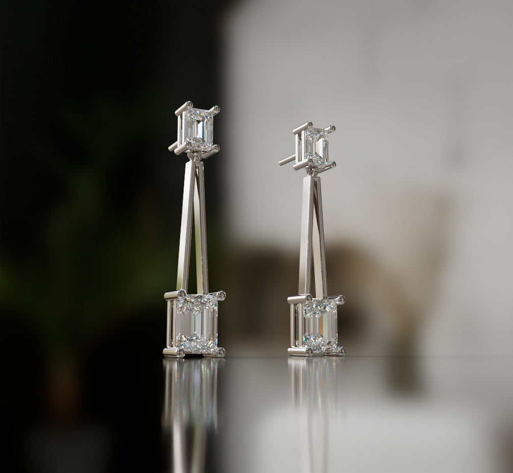 Triangle Shape Emerald  Diamond Earring image 2