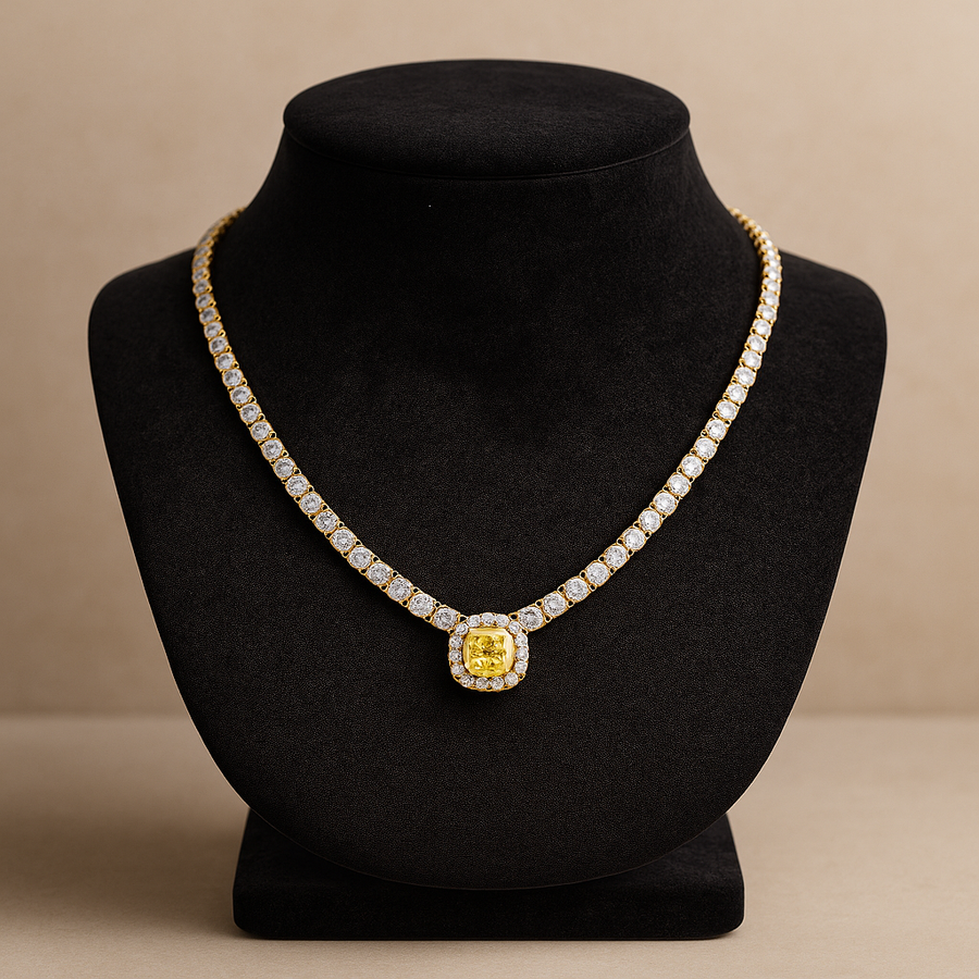 Golden Radiance Halo Diamond Necklace