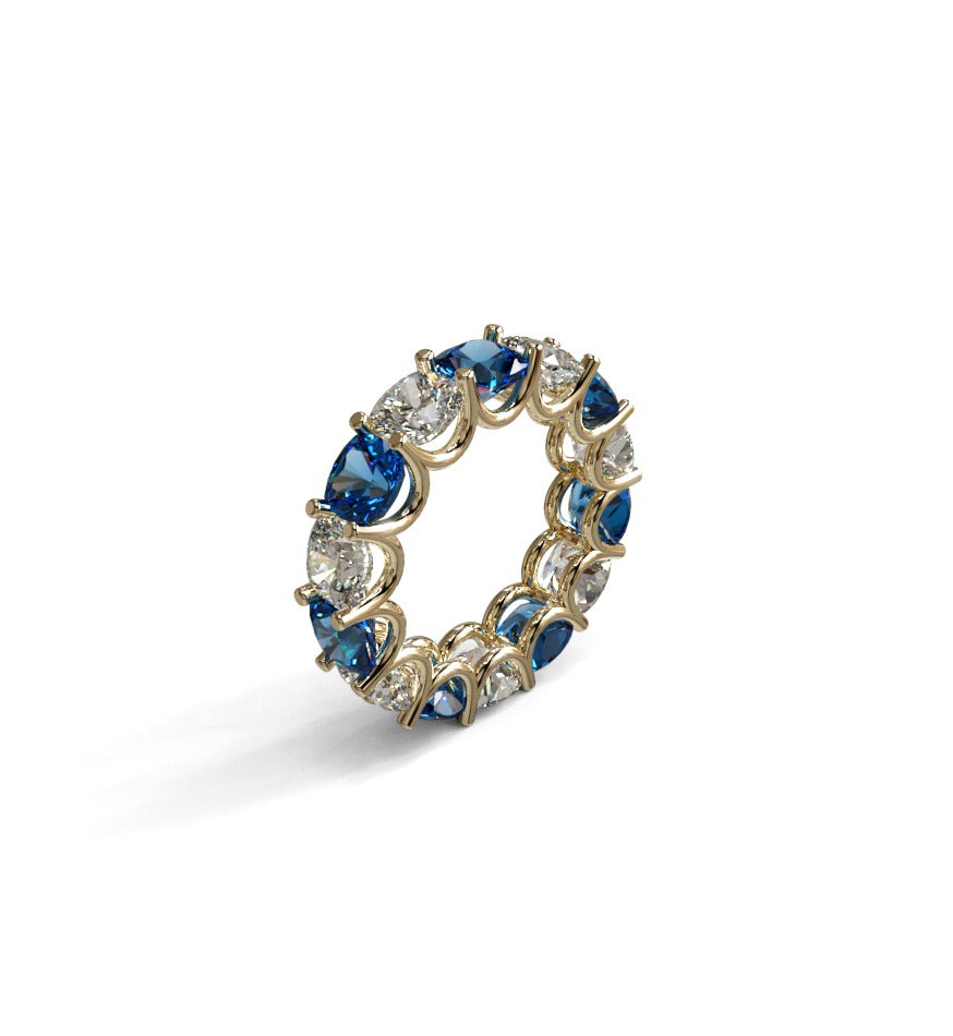 Cushion Cut Diamond & Blue Sapphire Eternity Band image 11