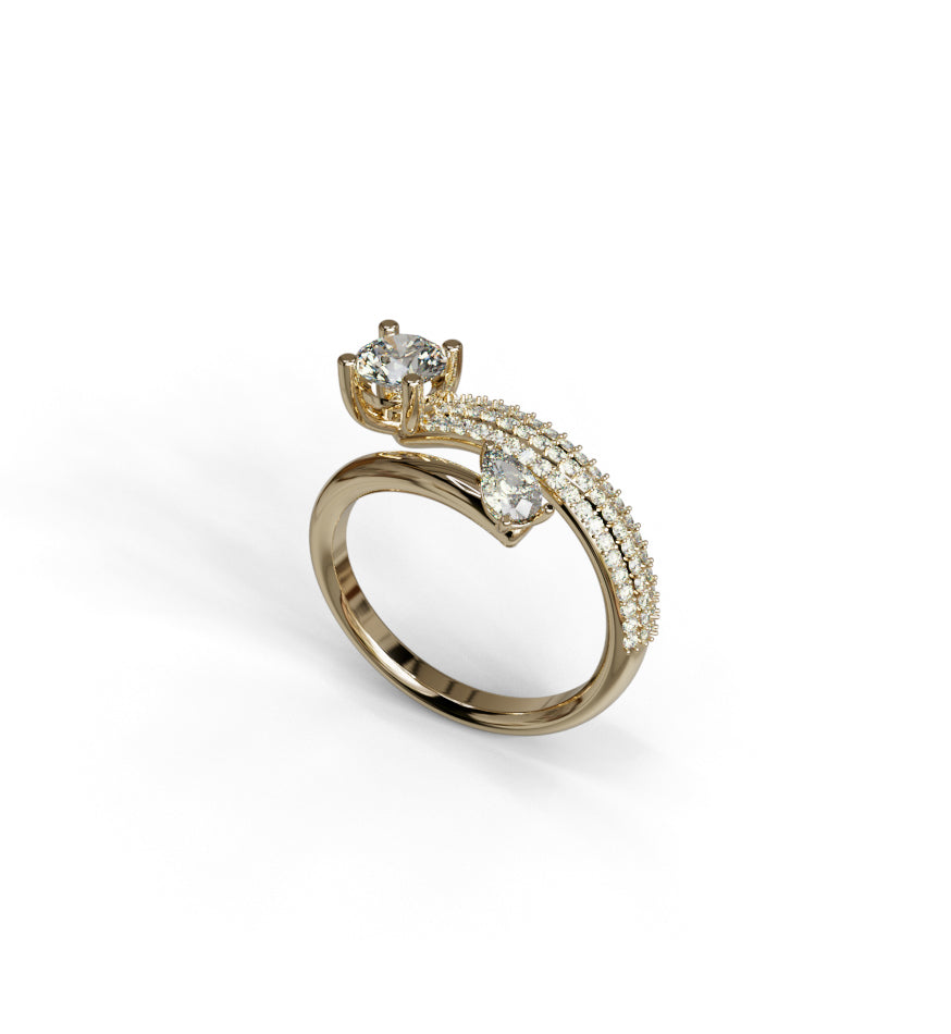 Three Row Pave Setting Pear Shape and Round Diamond Ring image 8