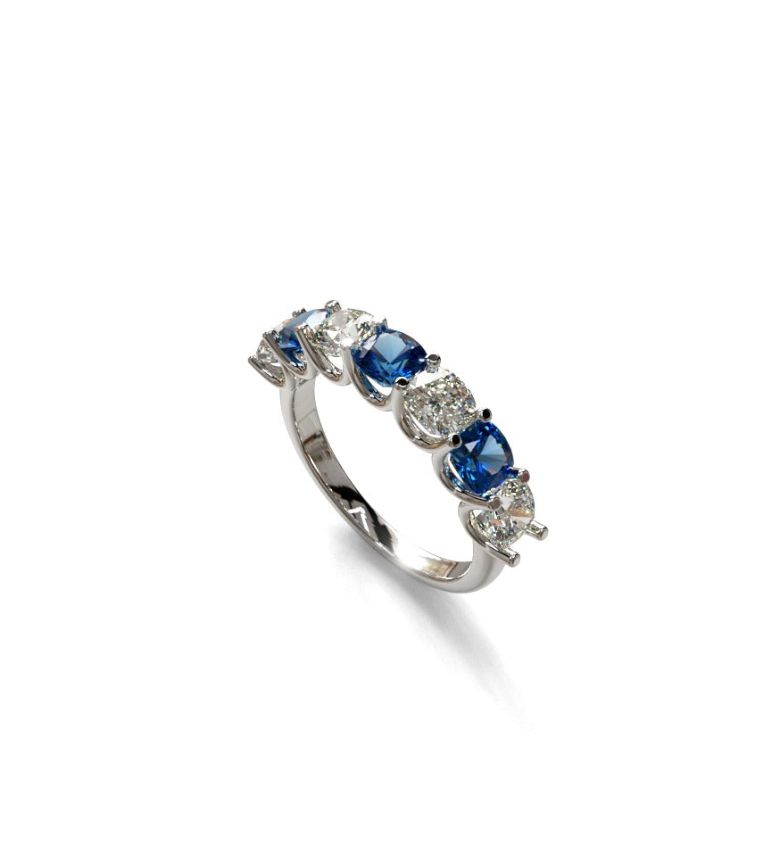 Cushion Cut Diamond & Blue Sapphire Band image 11