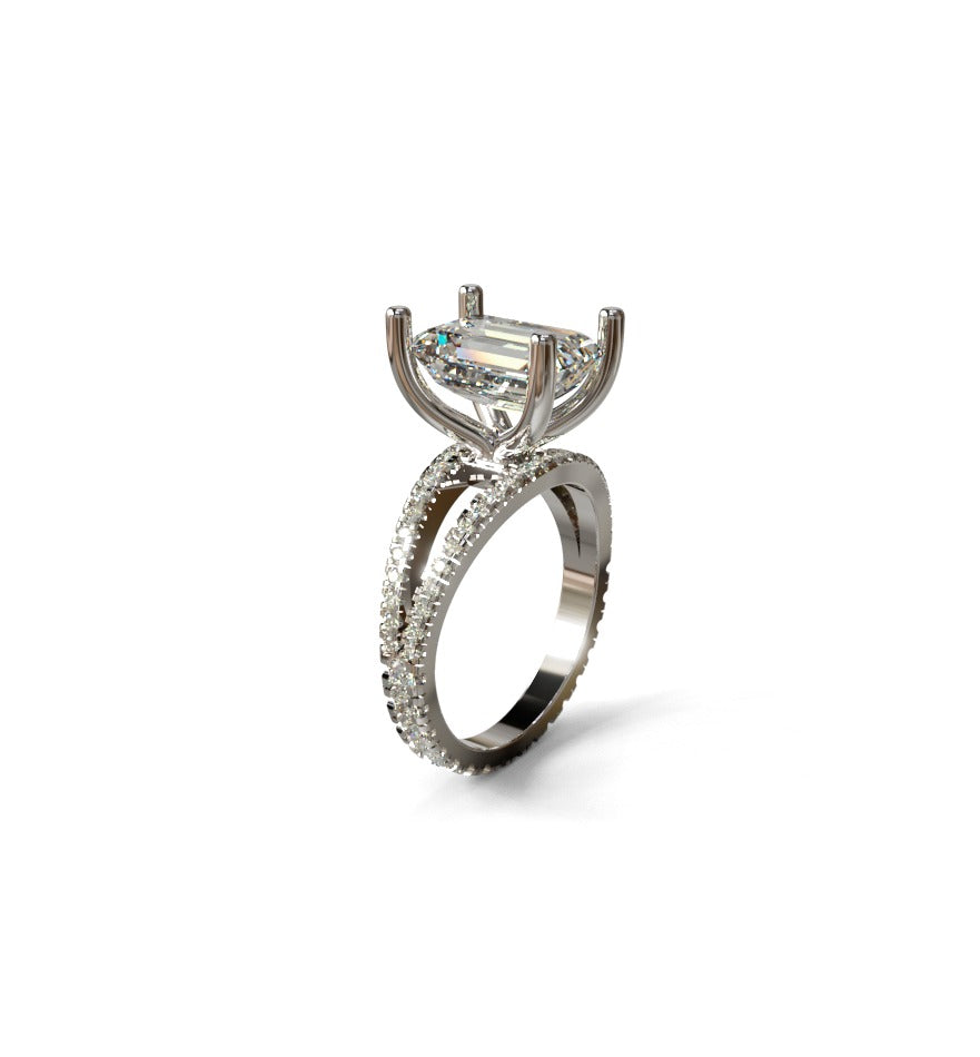 3.45ct Emerald Center Split Shank Micro Pave  All The Way Diamond Ring image 11