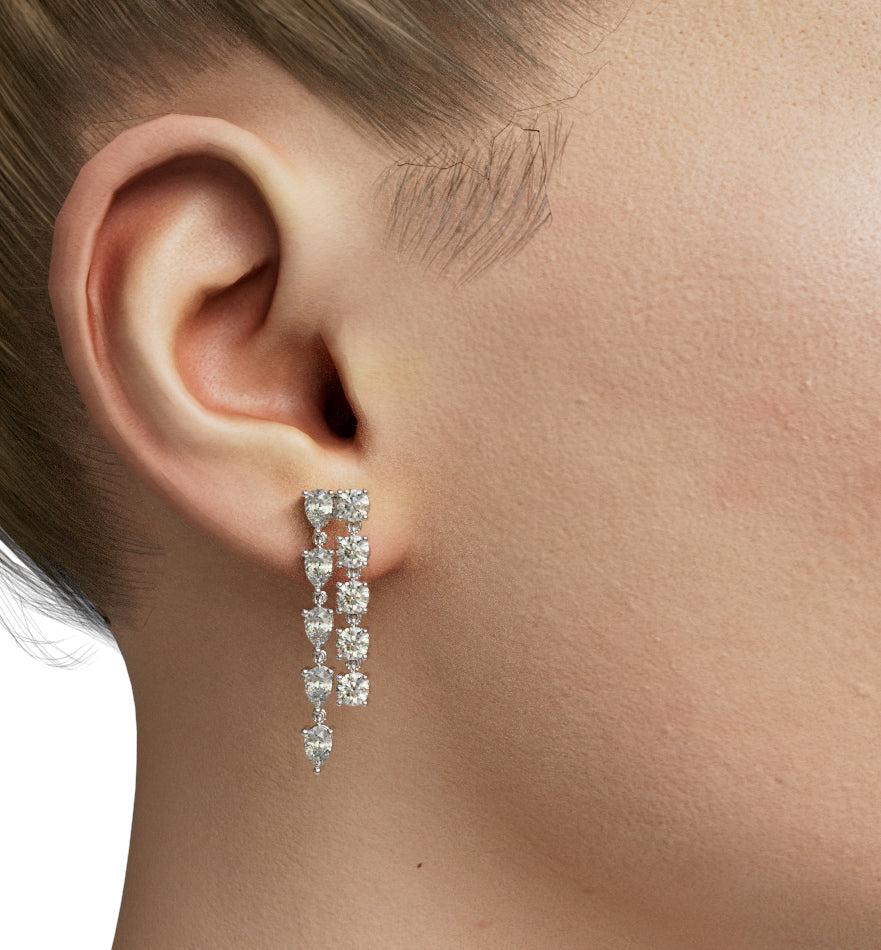 Double Row Pear Shape and Round Diamond Dangle Earring