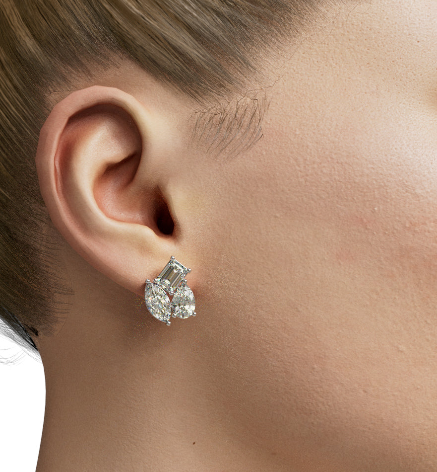 Emerald, Pear and Marquise Diamond Stud Earring