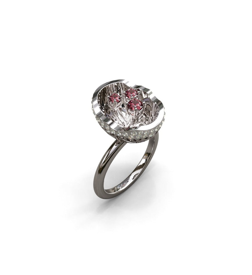 The Vase Ring with Lab Diamond and Genuine  Rubies image 14