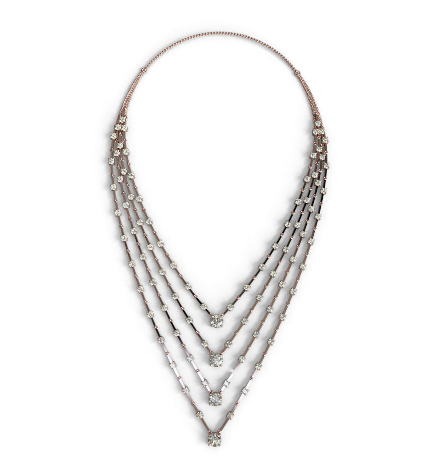 Four Row Link Necklace with 1ct Each Center Diamond Necklace image 0