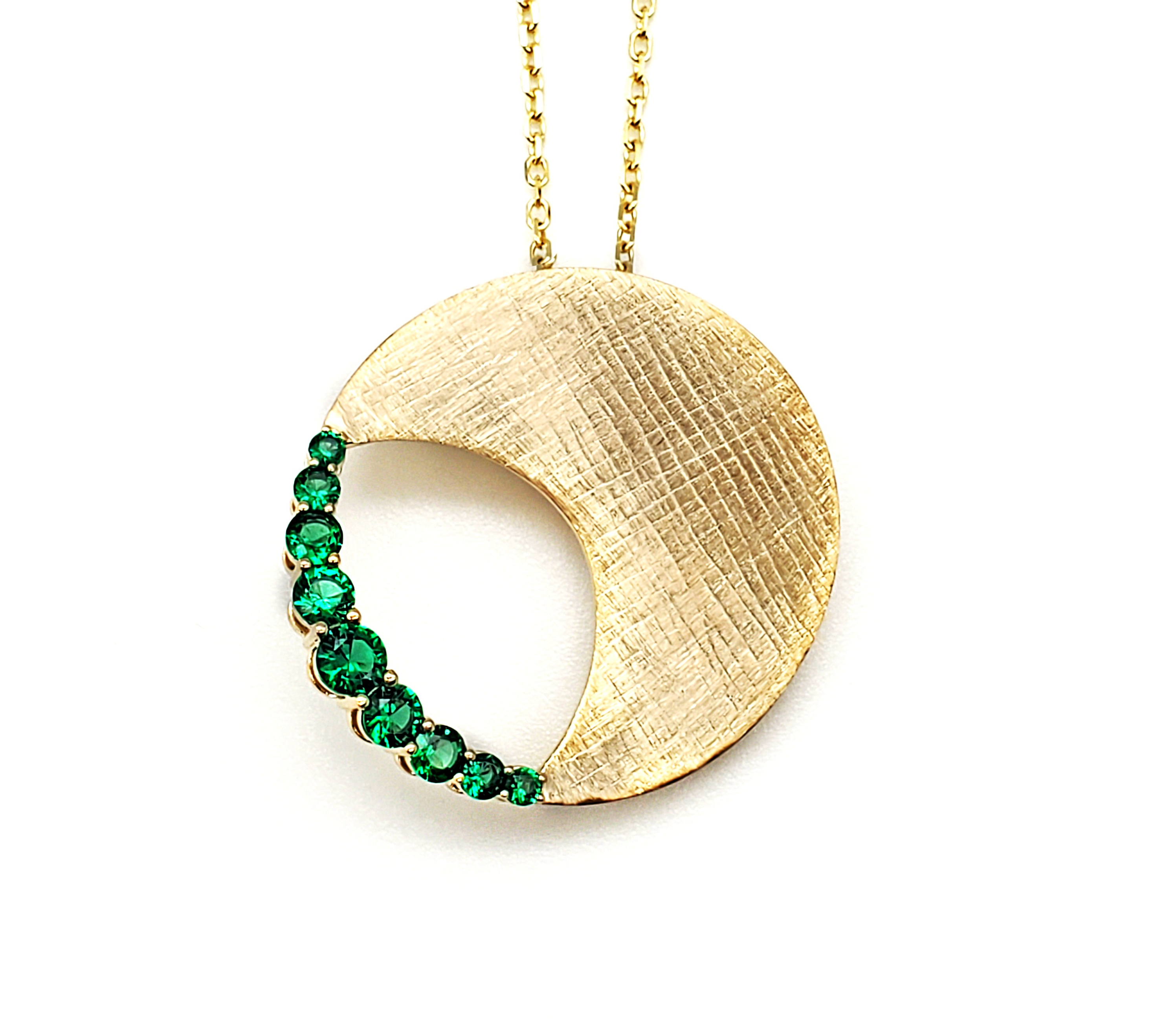 Half Moon Cross Satin Round Cut Emerald Pendant image 0