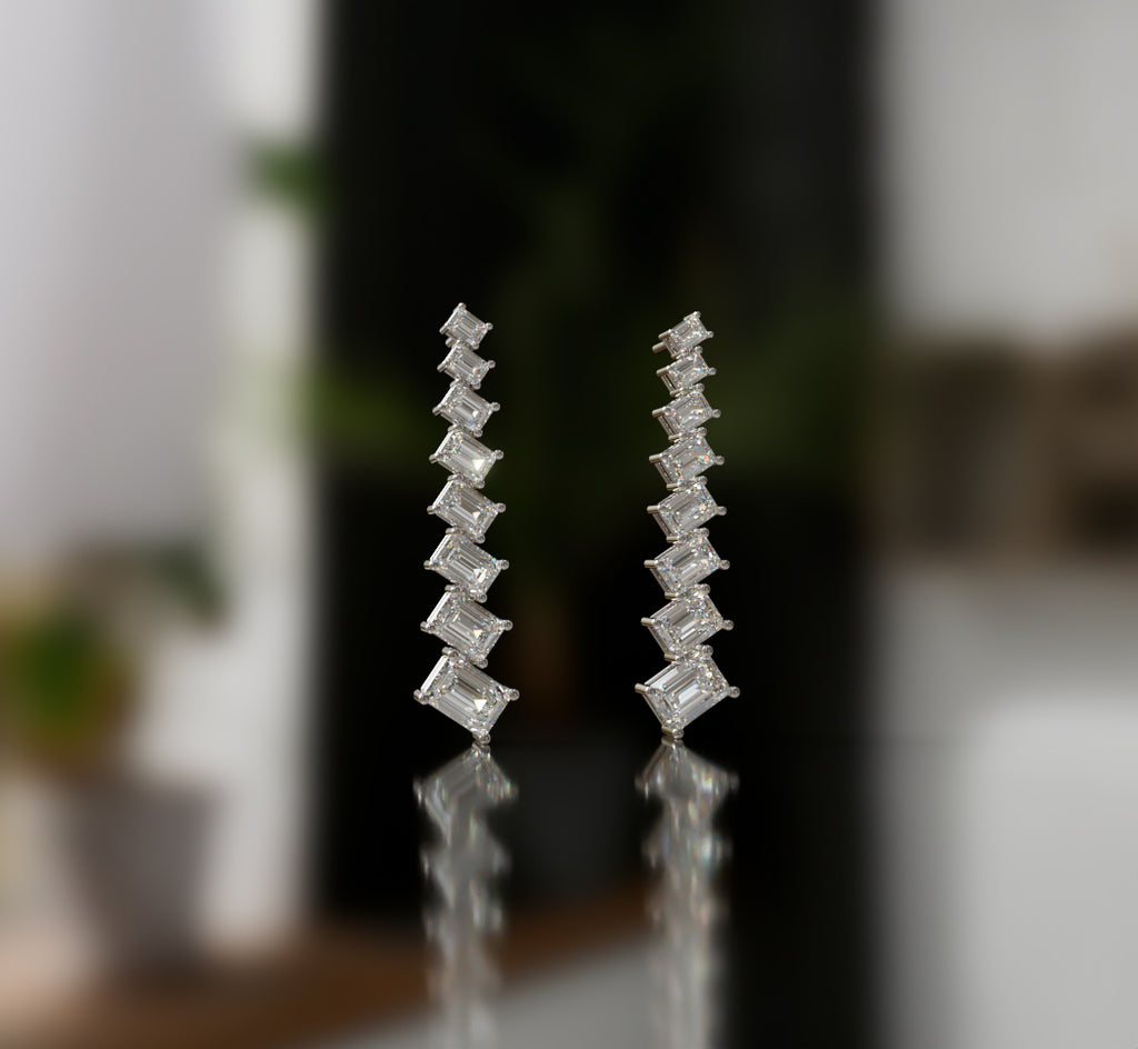 Emerald Zig Zag Tapered Diamond Dangle Earring image 6