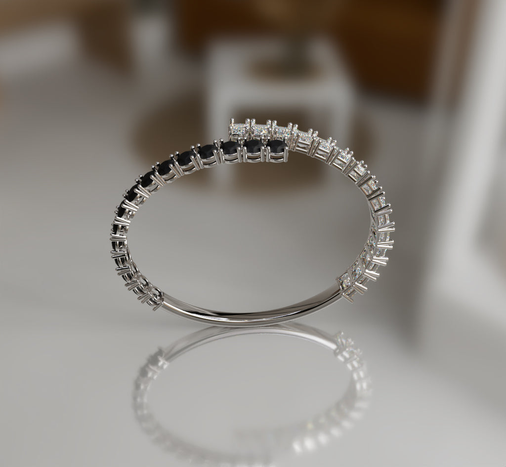 Round Black Onyx and Emerald Diamond Bangle image 7