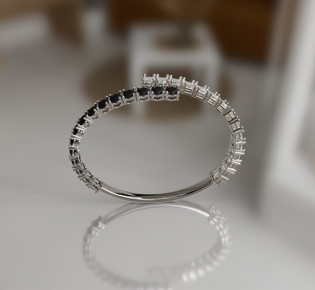 Round Black Onyx and Emerald Diamond Bangle image 7