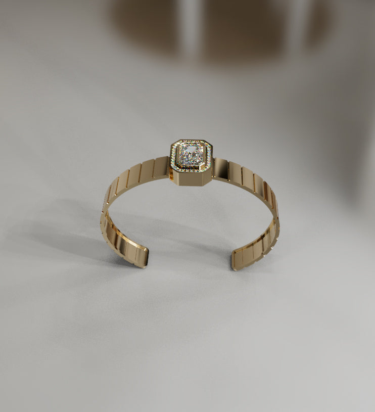 Watch Style 3ct Emerald Center Halo Diamond Bangle image 12