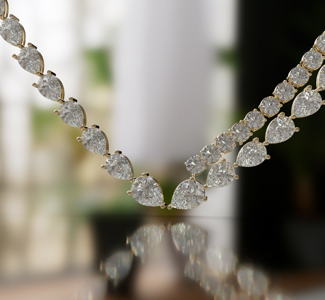 Double Row Pear and Round Diamond Tennis Necklace image 2