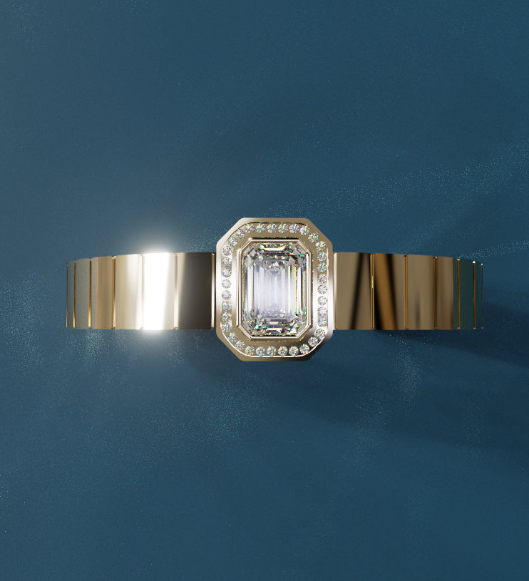 Watch Style 3ct Emerald Center Halo Diamond Bangle image 8