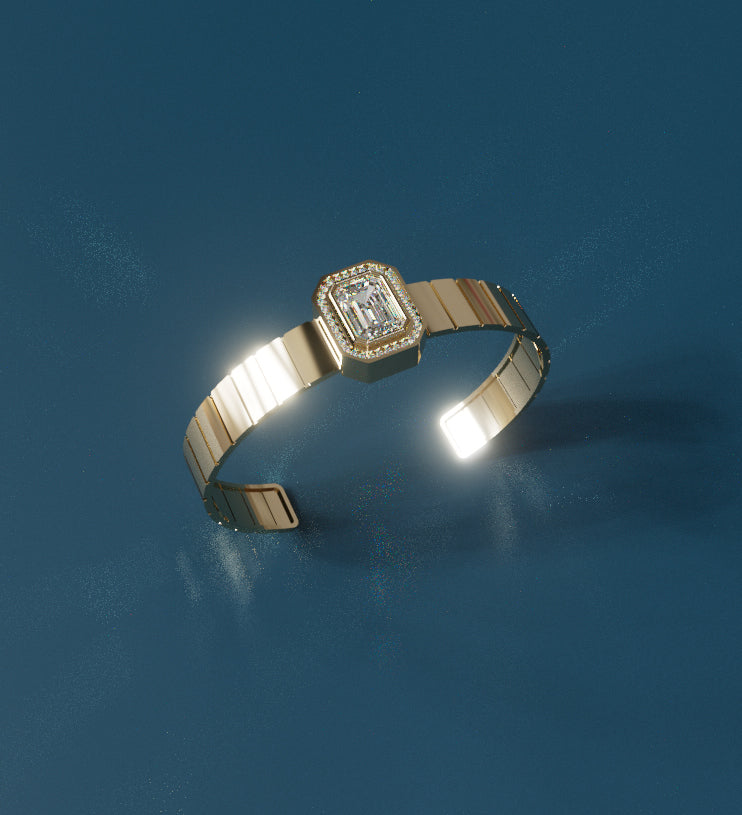 Watch Style 3ct Emerald Center Halo Diamond Bangle image 11