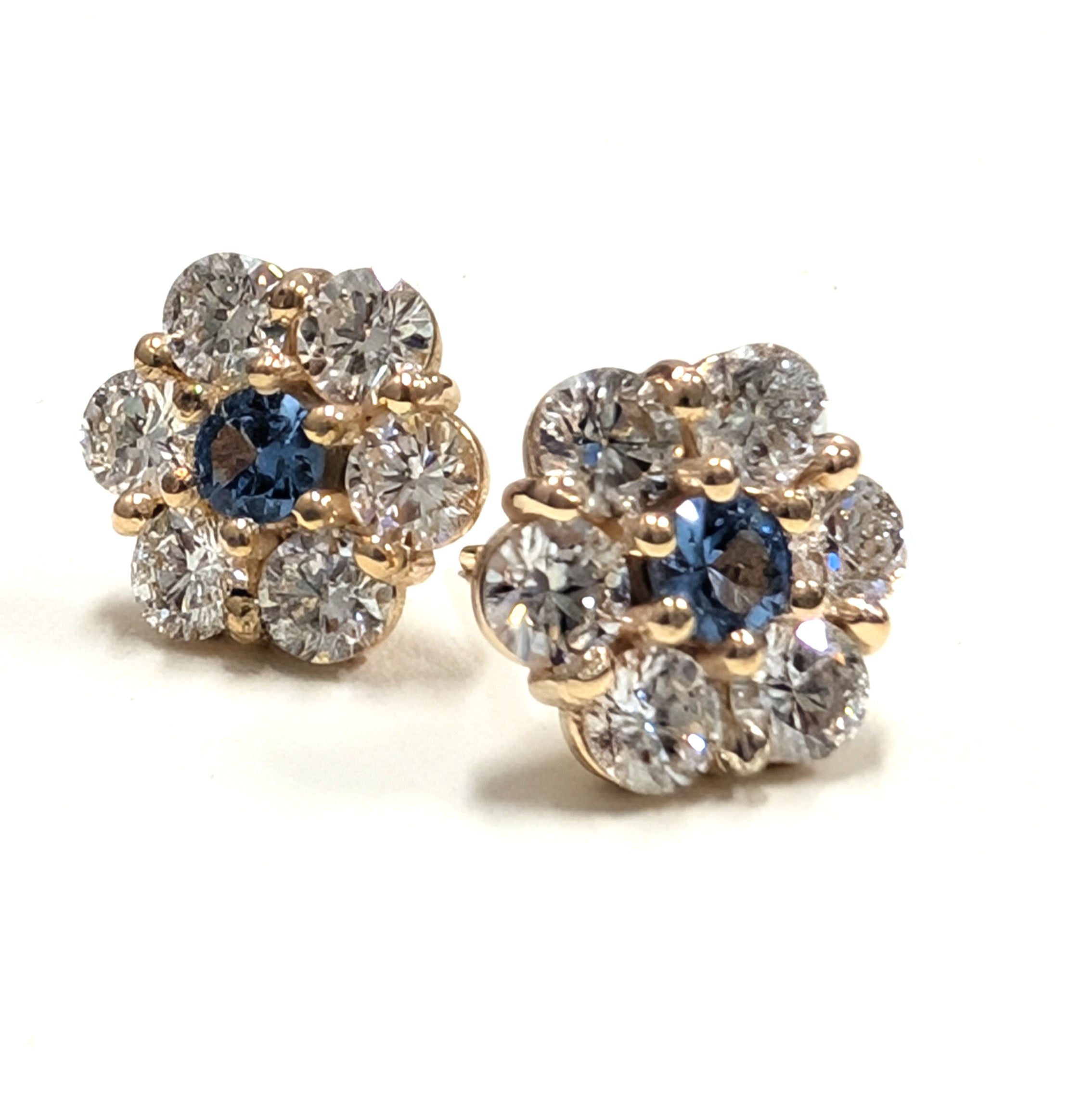 Flower Shaped Diamond & Blue Topaz Cluster Stud Earring image 0