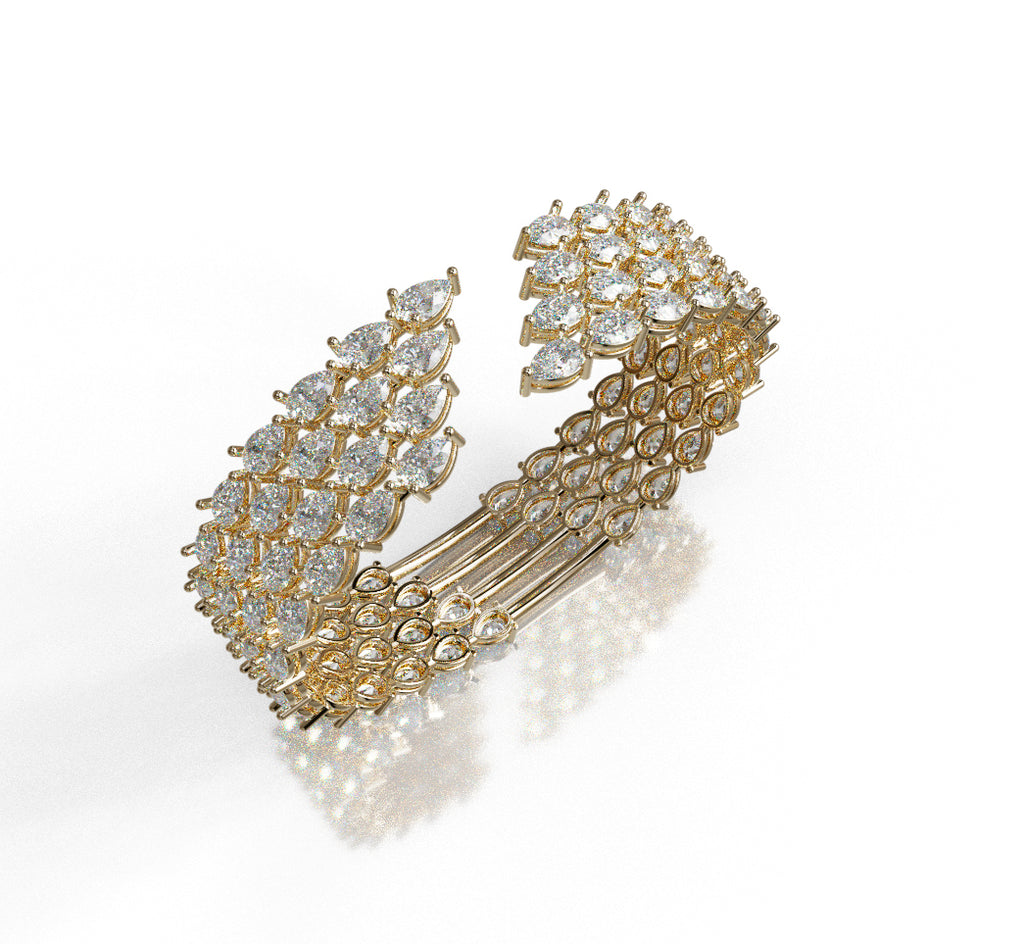 Fancy Pear Shapes Cluster Diamond Bangle image 2