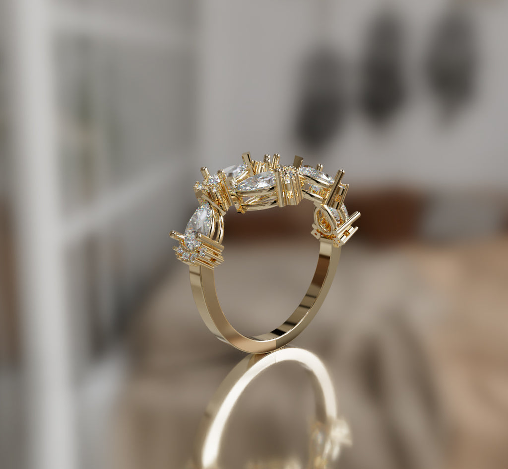 Pear and Round Curved Diamond Ring image 1
