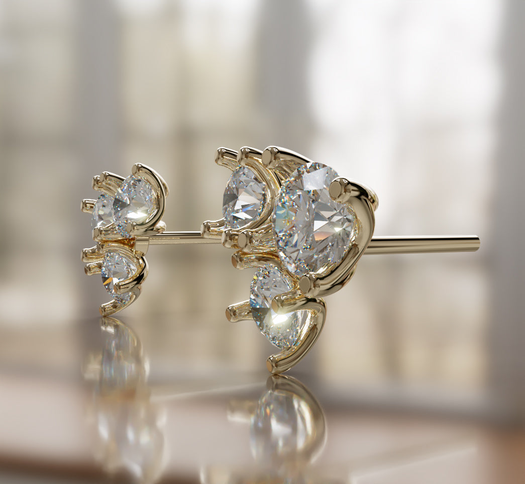 Three Stone Round Stud Earring image 1