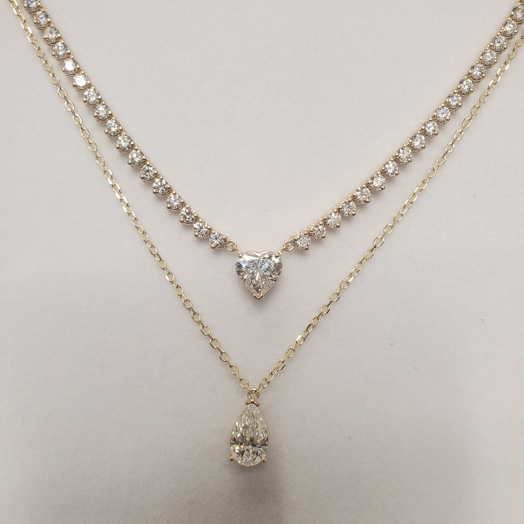 Double Row Heart & Pear Shape Diamond Tennis Necklace image 10