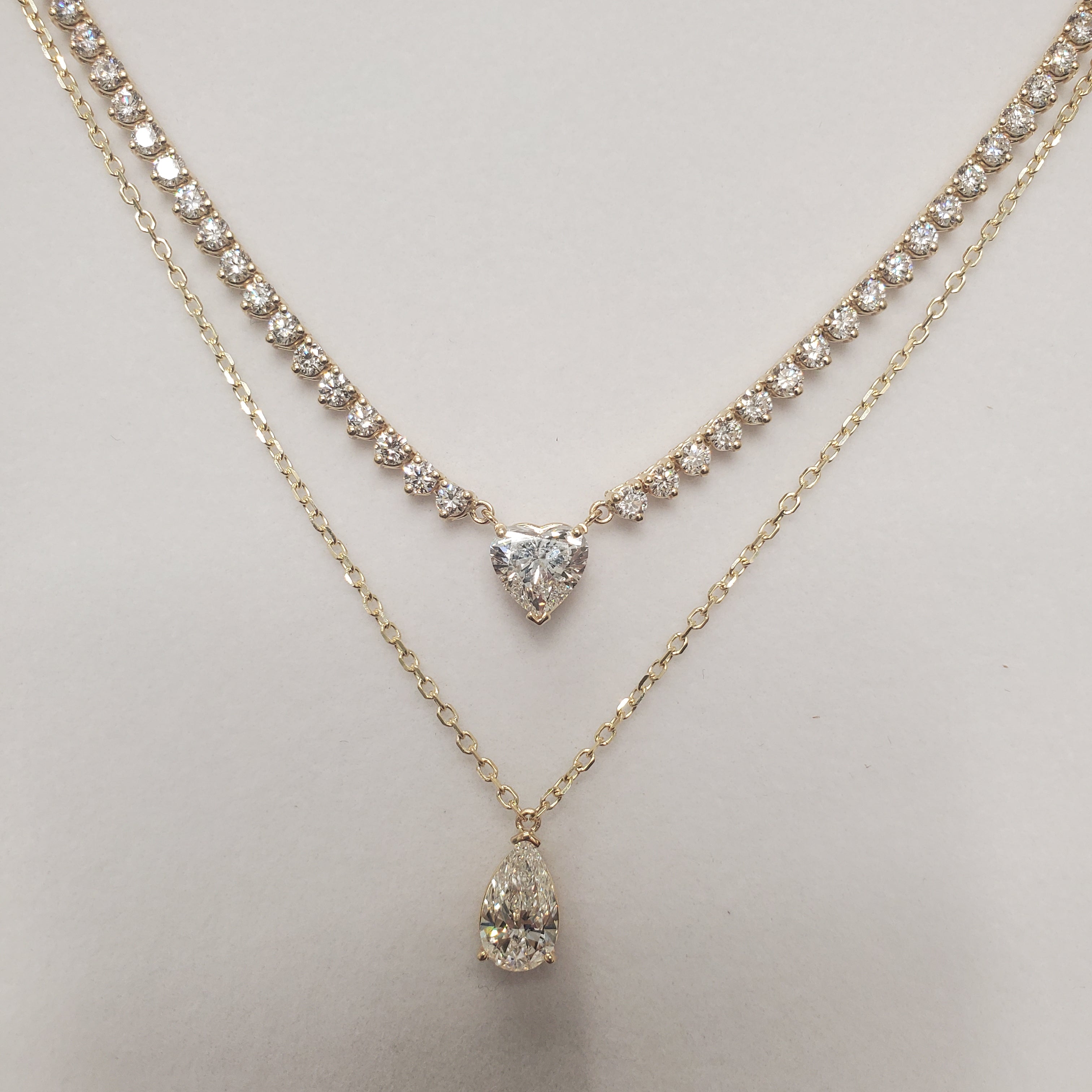 Double Row Heart & Pear Shape Diamond Tennis Necklace image 10