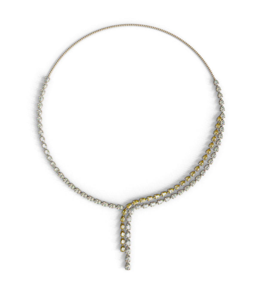 Double Row Pear Shape Diamond and Yellow Diamond Necklace image 1