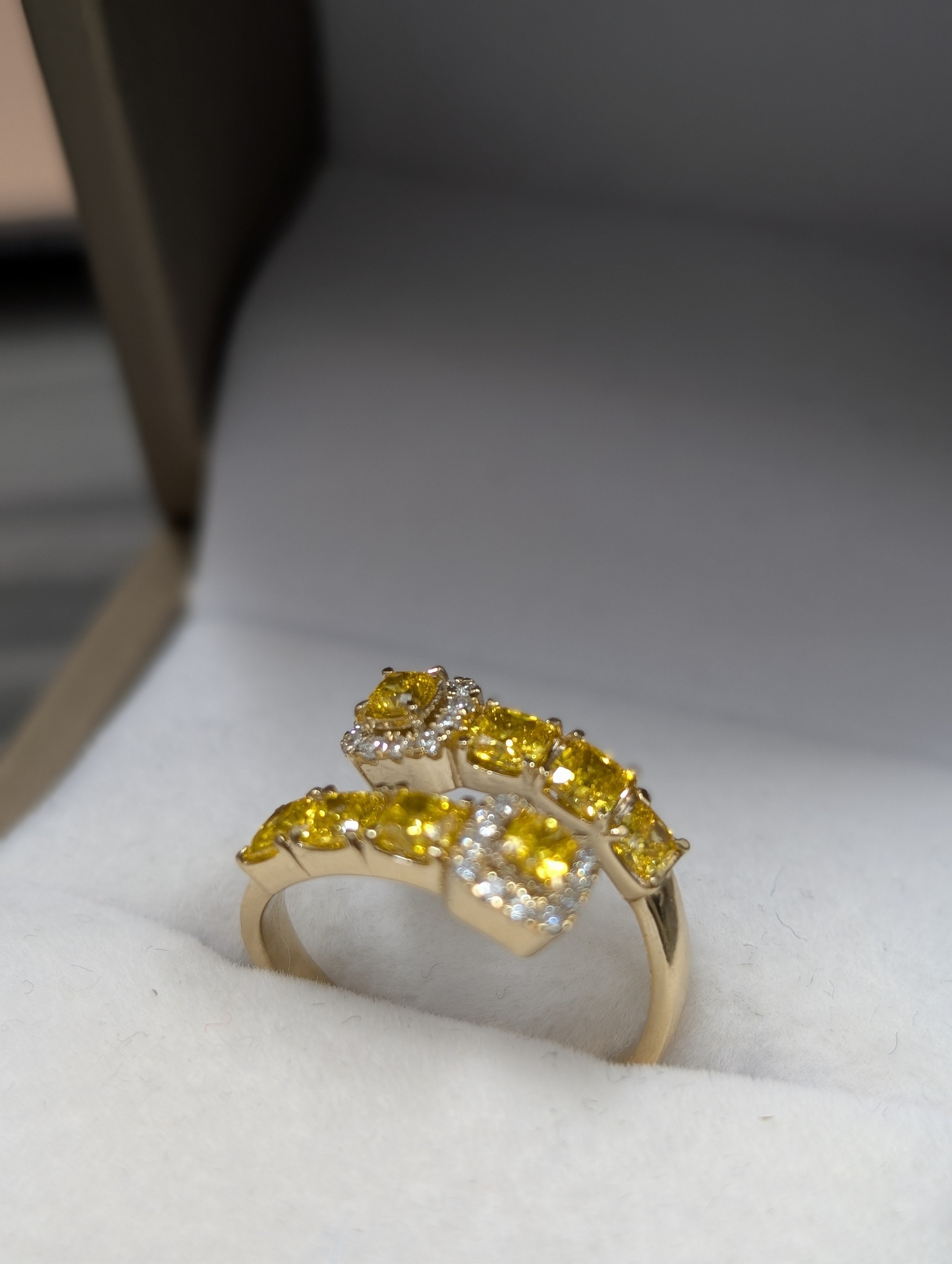 Yellow Cushion Cut Diamond Halo Split Ring image 5