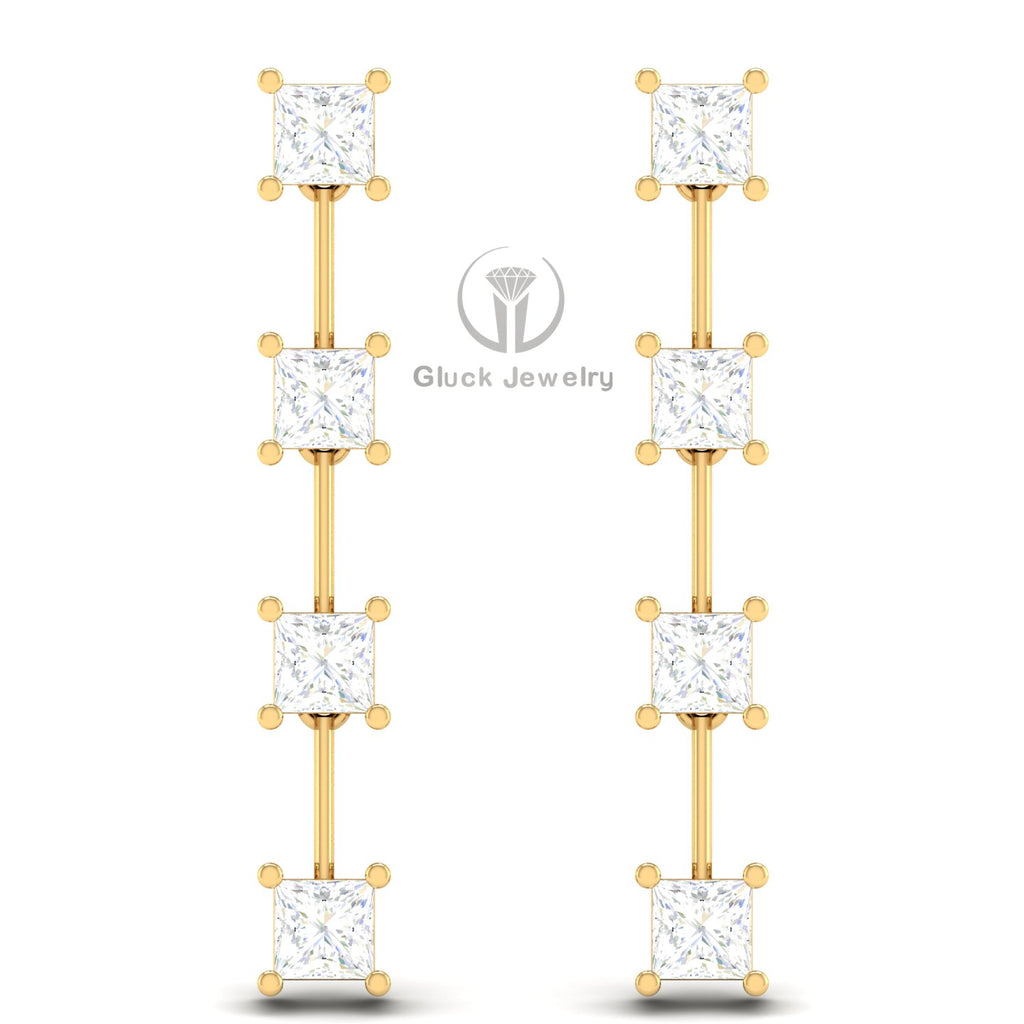 Drop Earring with Princess Diamonds image 0