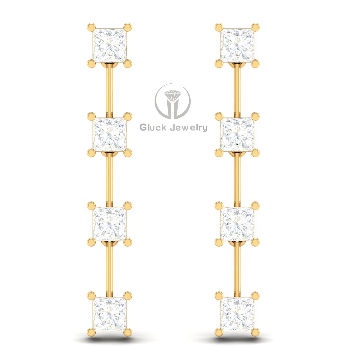 Drop Earring with Princess Diamonds image 0