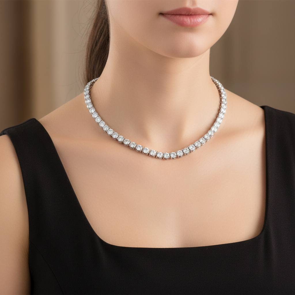4 Prong Classic Diamond Tennis Necklace image 2