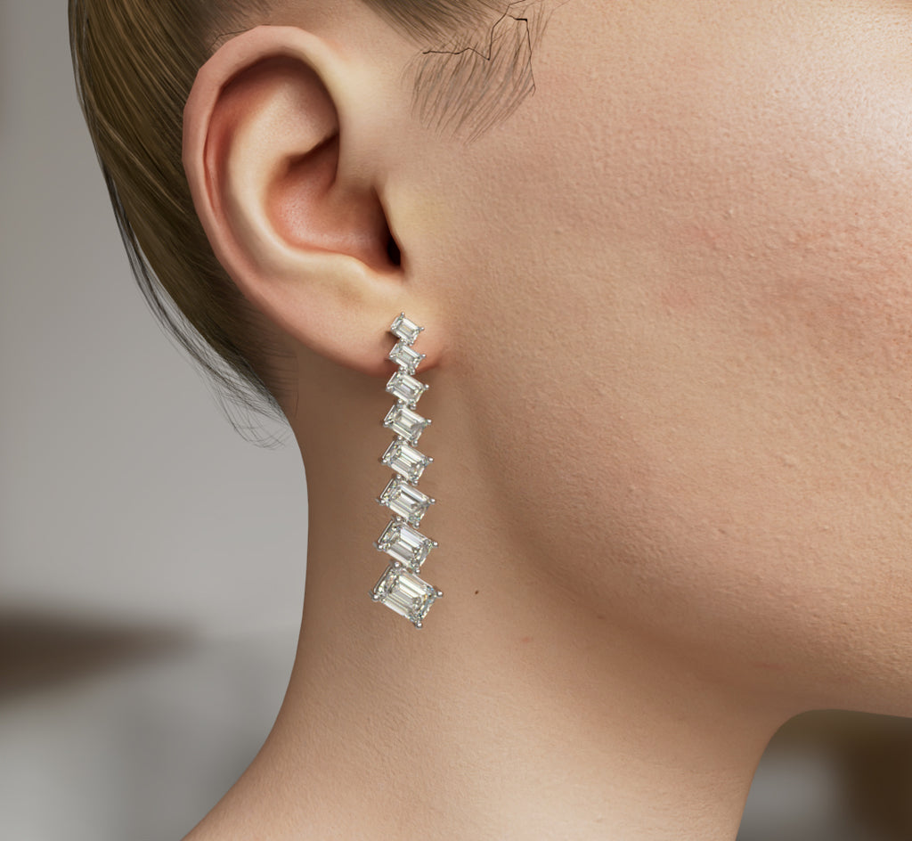 Emerald Zig Zag Tapered Diamond Dangle Earring image 3