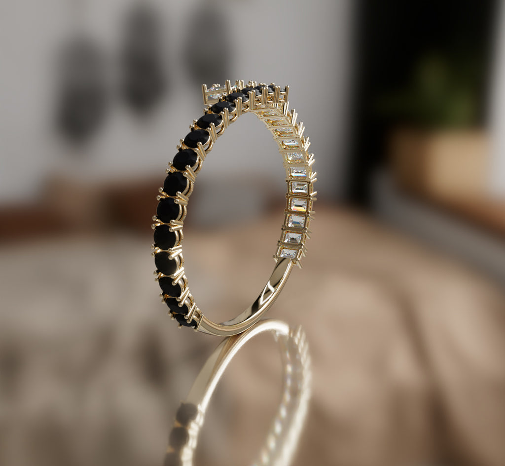 Round Black Onyx and Emerald Diamond Bangle image 6