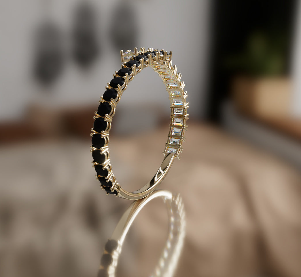 Round Black Onyx and Emerald Diamond Bangle image 6
