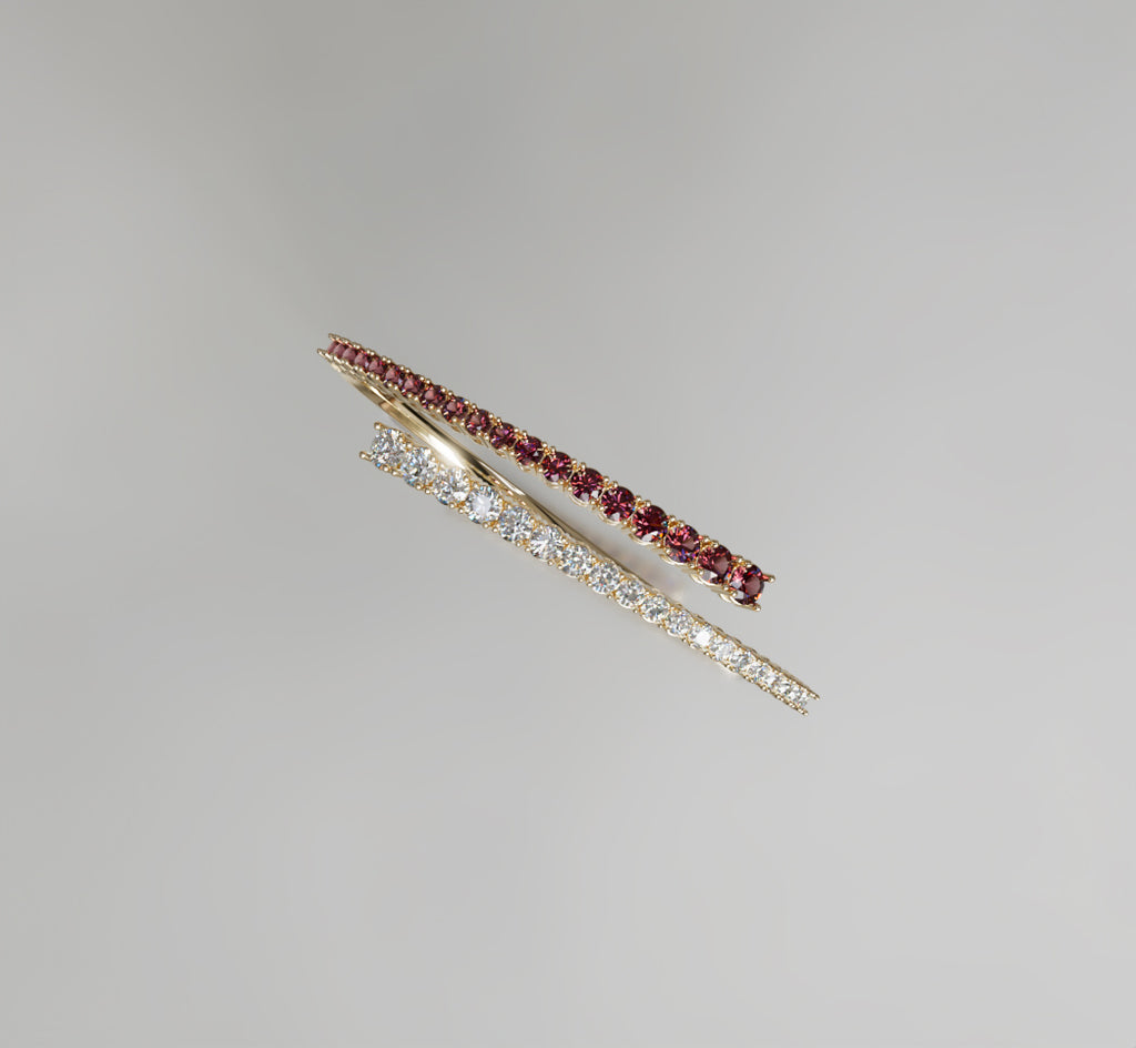 Single Row Wrap Garnet and Diamond Bangle image 5