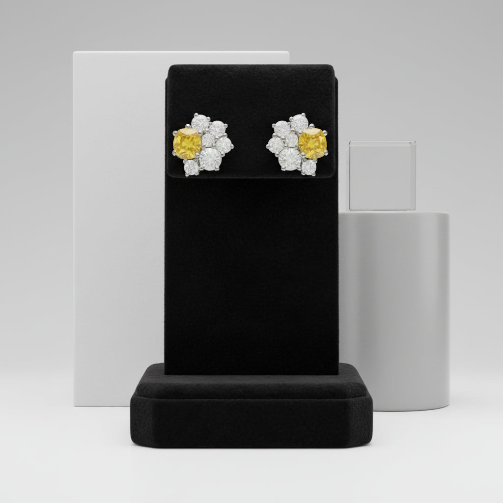 Aurora Bloom Cushion-Center Diamond Floral Cluster Studs image 9