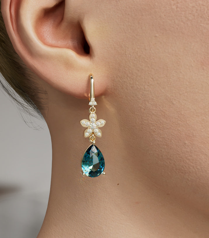 Flower Pear Diamond Dangle Earring