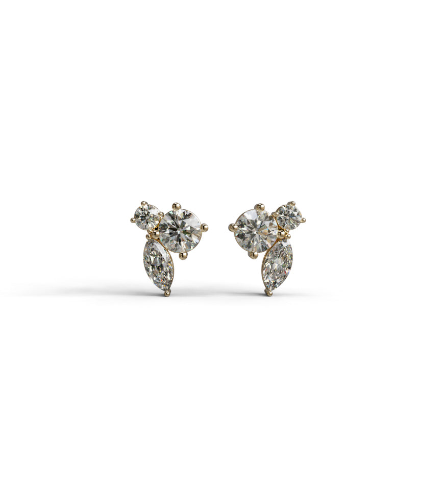 Marquise and Round Diamond Cluster Stud Earring image 1
