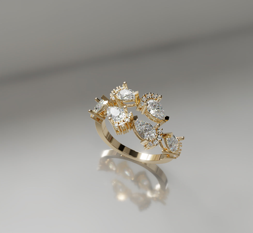 Pear and Round Curved Diamond Ring image 4