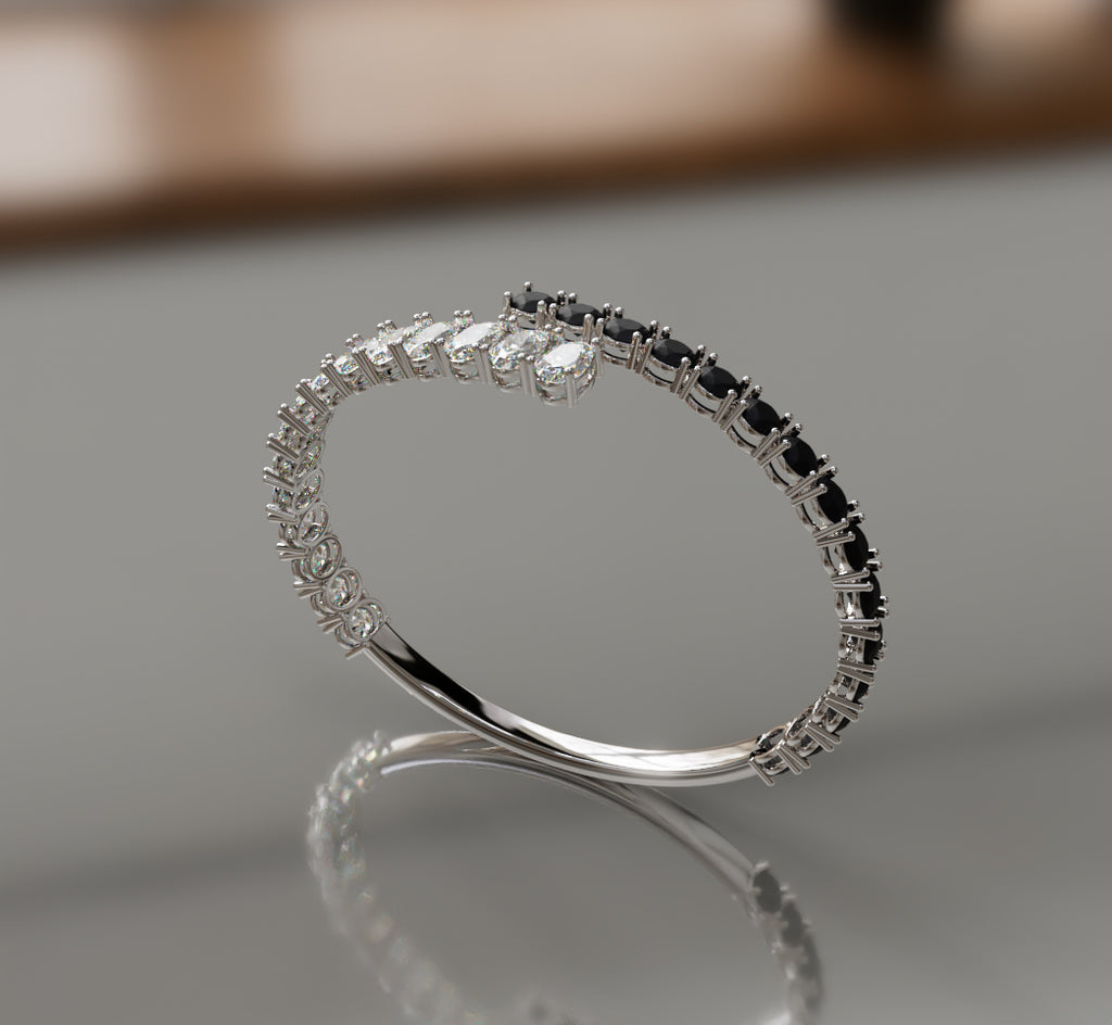 Round Black Onyx and Oval Diamond Bangle image 10