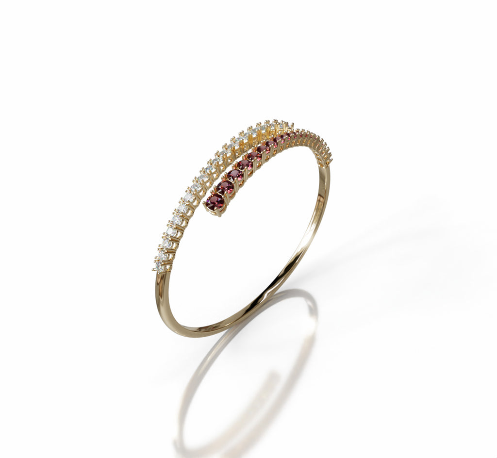 Single Row Wrap Garnet and Diamond Bangle image 1