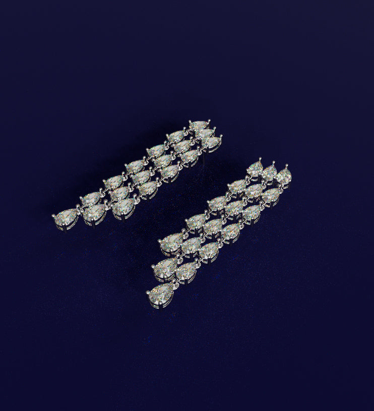 Three Row Pear Shape Diamond Stud Earring image 4