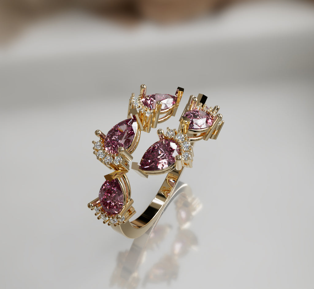 Pear and Round Curved Diamond Ring image 0