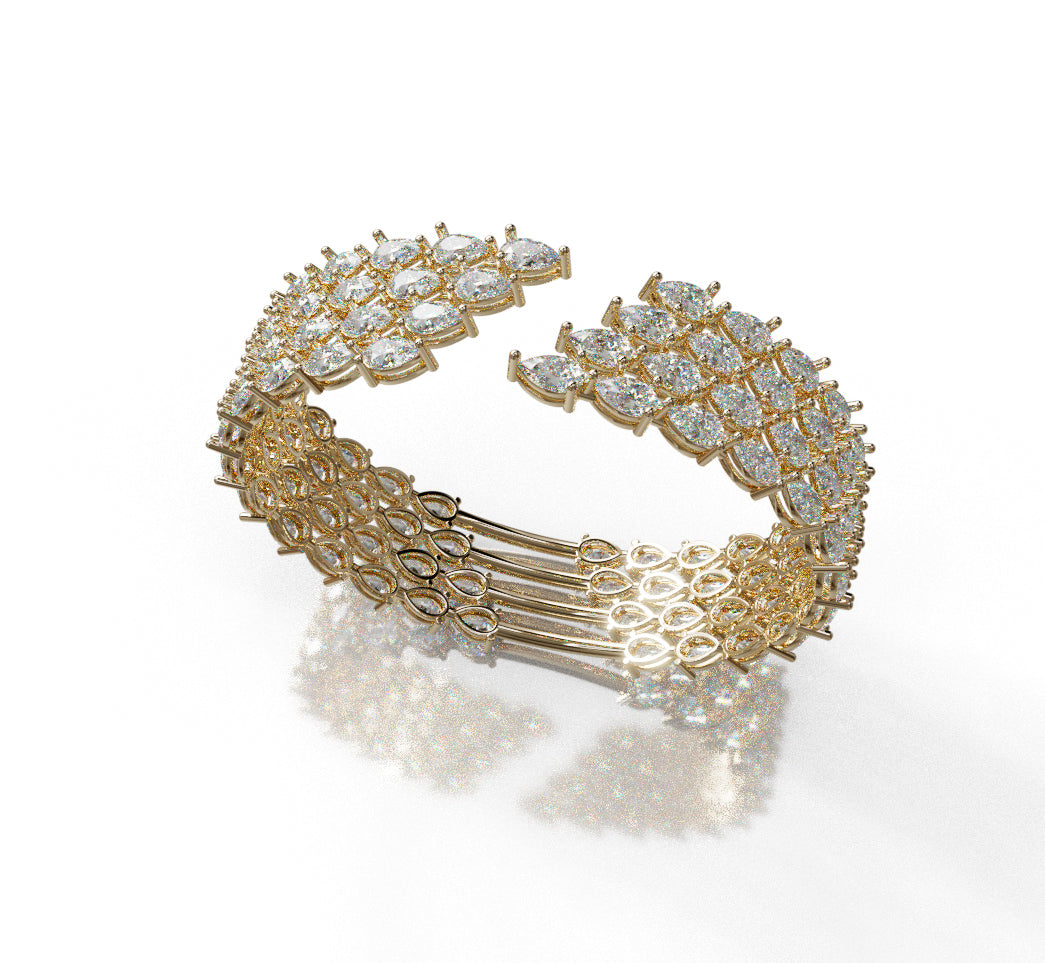 Fancy Pear Shapes Cluster Diamond Bangle image 3
