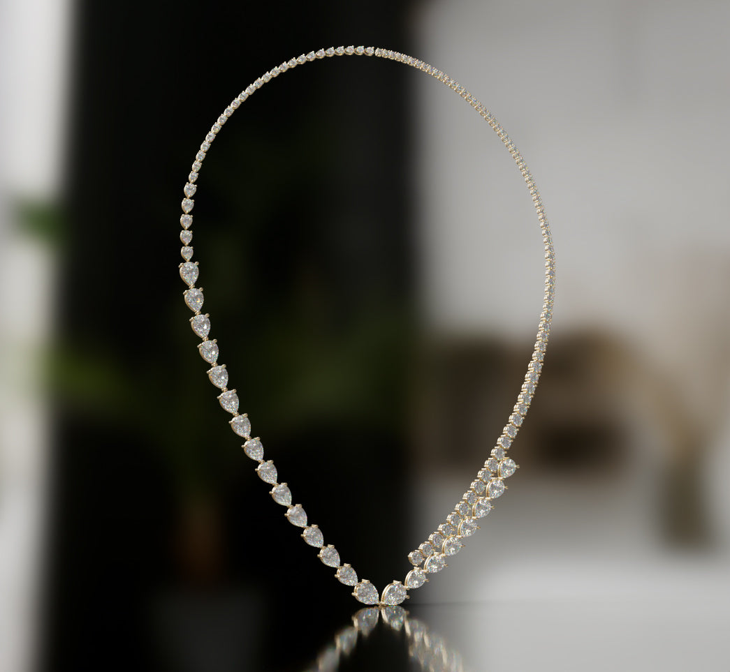 Double Row Pear and Round Diamond Tennis Necklace image 6