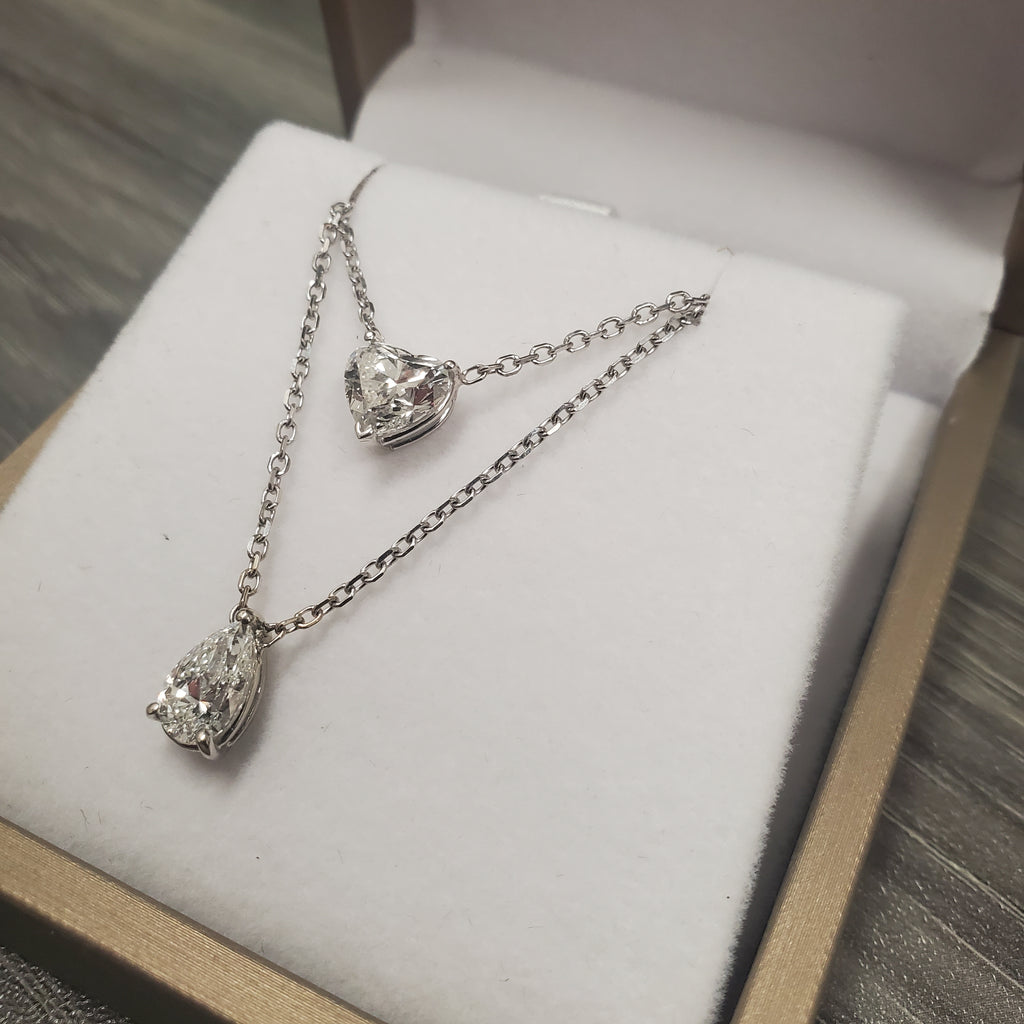 Double Row Heart & Pear Shape Diamond Necklace image 12